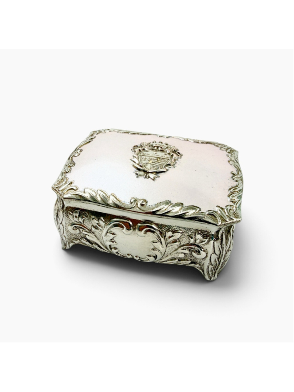 Vintage 1960s Japanese Jewelry Box, Pink Pearl-Tone Lid, Heraldic Crest - Picture 3 of 9